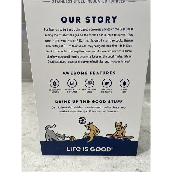 DOG 32oz Stainless Steel Life is Good Tumbler Cup Boxed Set Straw & Brush Handle - Picture 5 of 6